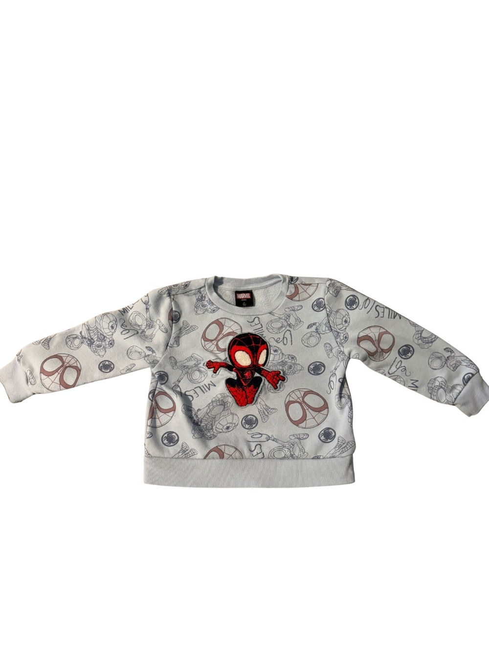 Marvel - Miles Morales Spider-Man Chenille Patch Pullover Sweatshirt Blue AOP 3T